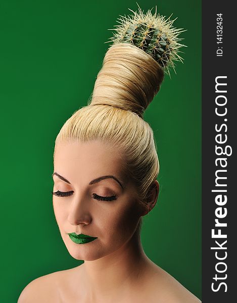 Woman with cactus in her hair