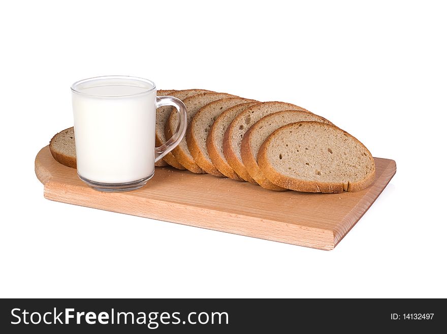 Isolated milk and bread on white