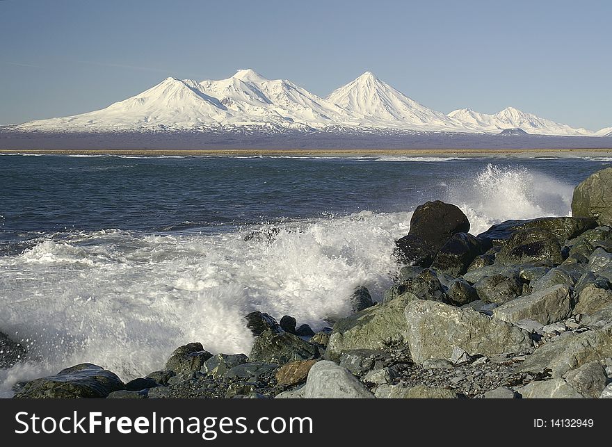 Sea landscape, with waves and mountains on the distant plan. Sea landscape, with waves and mountains on the distant plan.