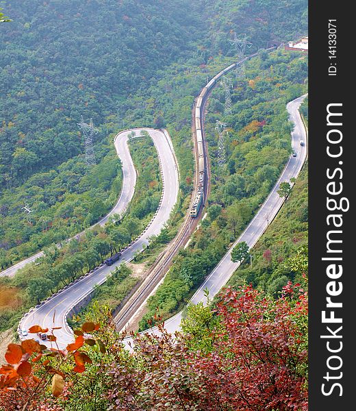 Winding winding mountain road in Shaanxi, China. Winding winding mountain road in Shaanxi, China