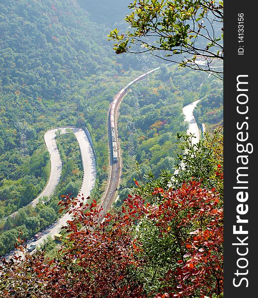 Winding winding mountain road in Shaanxi, China. Winding winding mountain road in Shaanxi, China