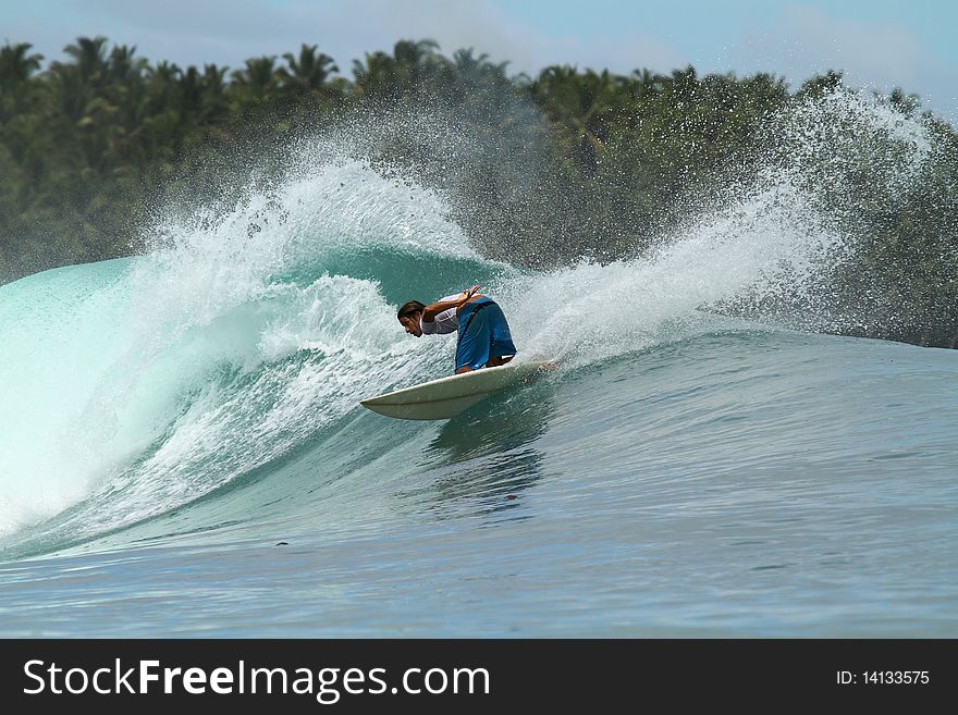 Surfer On Wave, Mentawai Islands, Indonesia