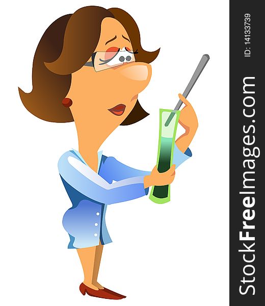 Cartoon illustration of doctor woman with a flask, isolated on white background. Cartoon illustration of doctor woman with a flask, isolated on white background.