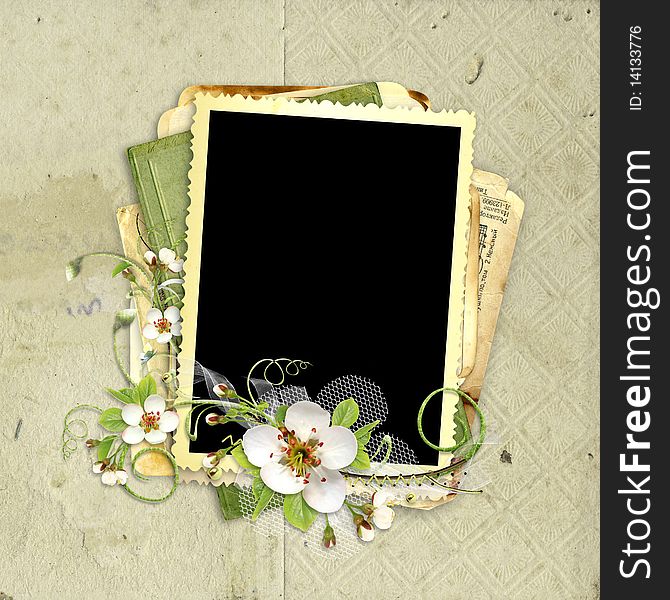 Spring frame with apple tree flowers