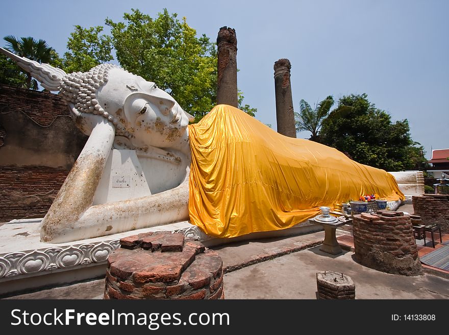 The reclining buddha fo wat Yai Chaimongkol, Ayutthaya Thailand