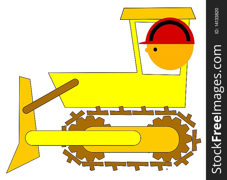 Vector colored illustration of bulldozer driver