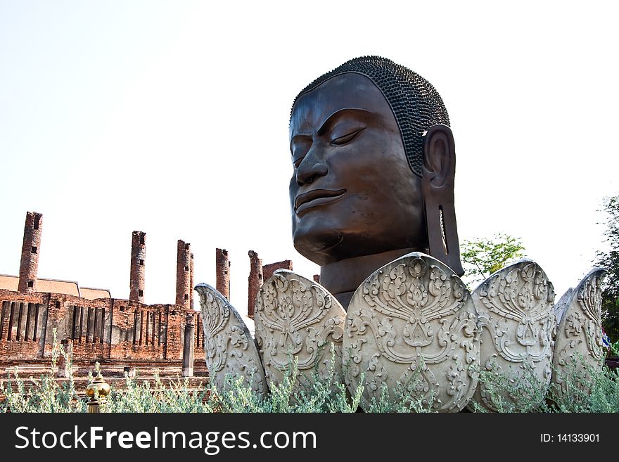 The head of buddha, Wat Thammikarat, Ayutthaya Thailand