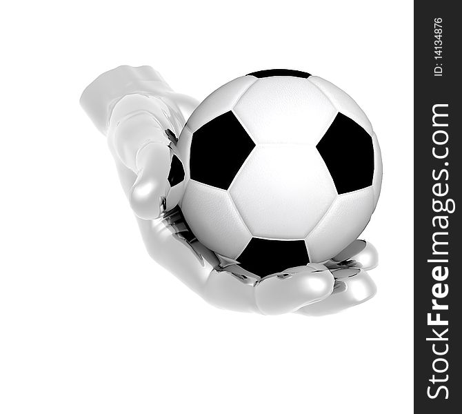 3d Soccer ball in hands isolated on