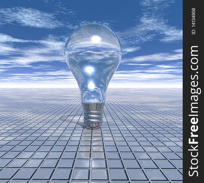 Electrical light bulb on metal background with reflection