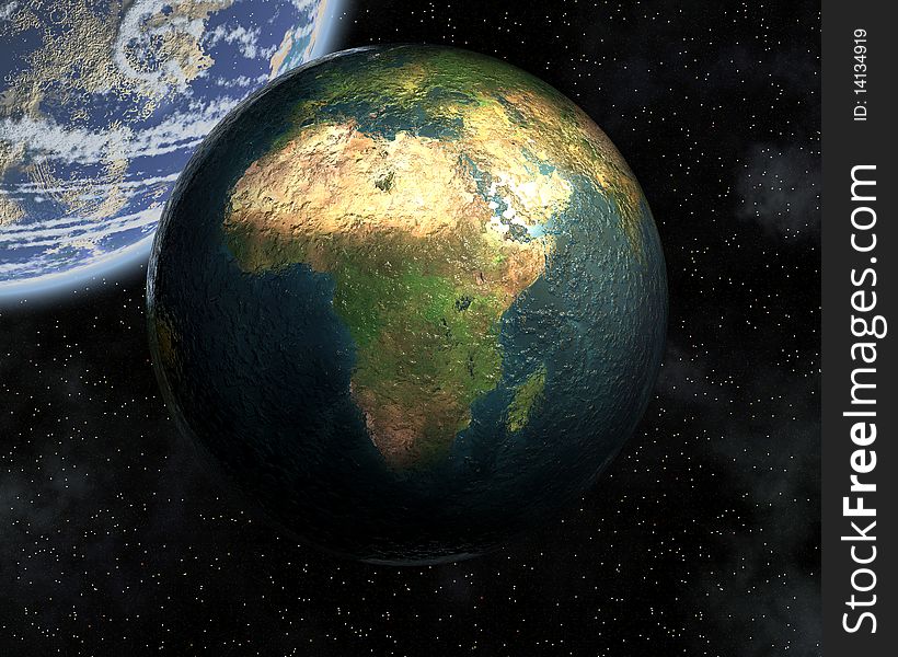 Earth in space in 3d