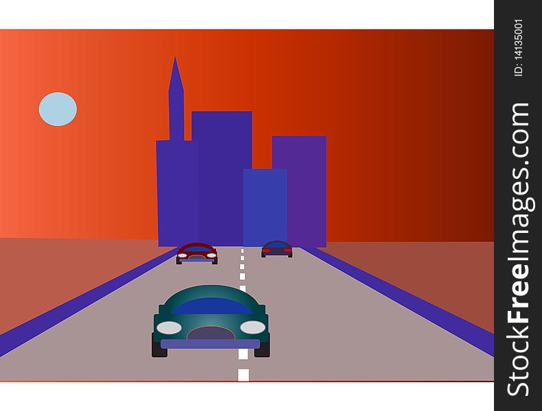 image of city road, houses auto horizon