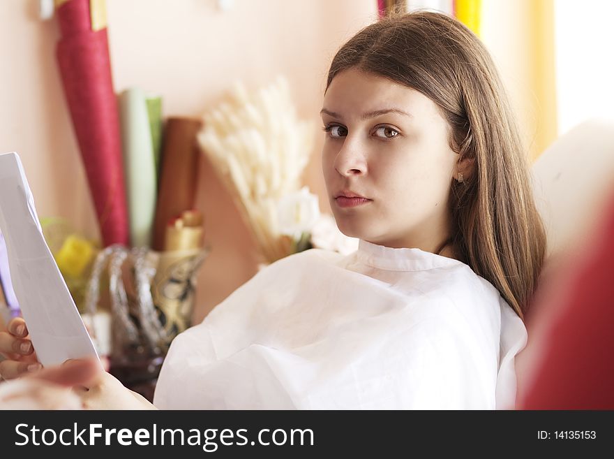 Young woman waiting for make-up treatment