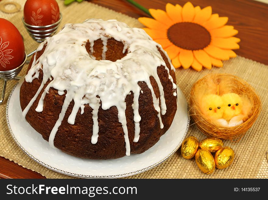 Traditional Easter yeast cake with decoration