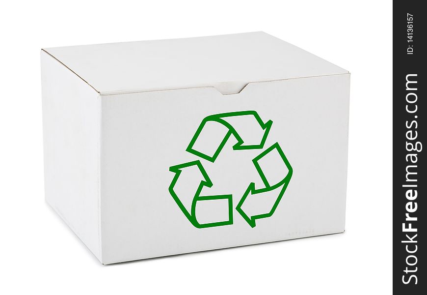 Box with recycling sign isolated on white background