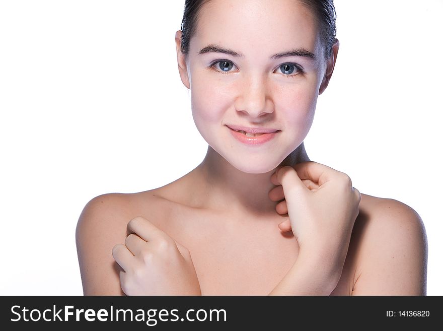 Beauty woman closeup portrait isolated on white background