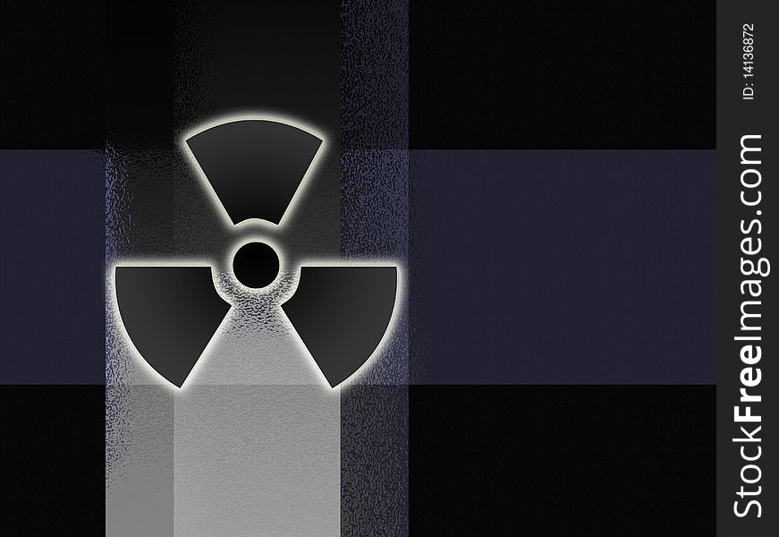 Glowing radioactive sign with a dark blue and black background. Glowing radioactive sign with a dark blue and black background