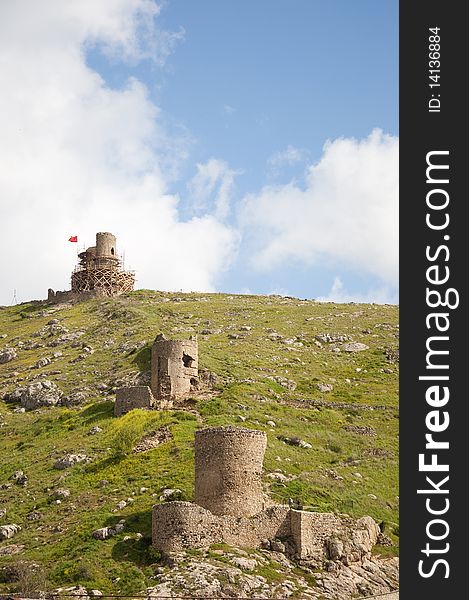 Destroyed by the Genoese fortress with towers in Crimea, Ukraine