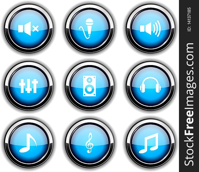 Audio set of round glossy icons. Audio set of round glossy icons.