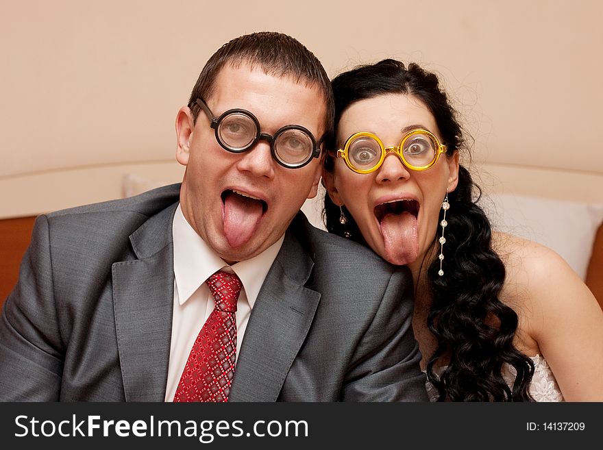 Happy bride and groom on their wedding day