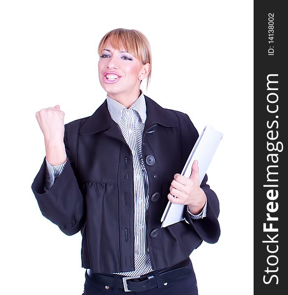 Successful business woman holding document folder