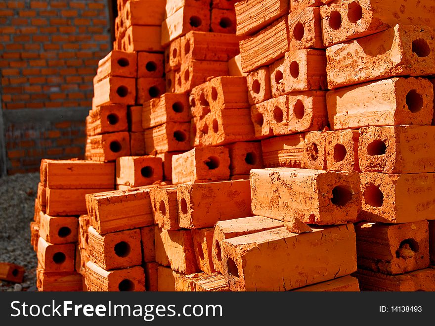 Orange brick in construction site