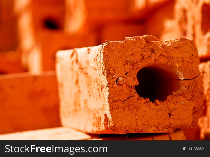 Orange brick in construction site