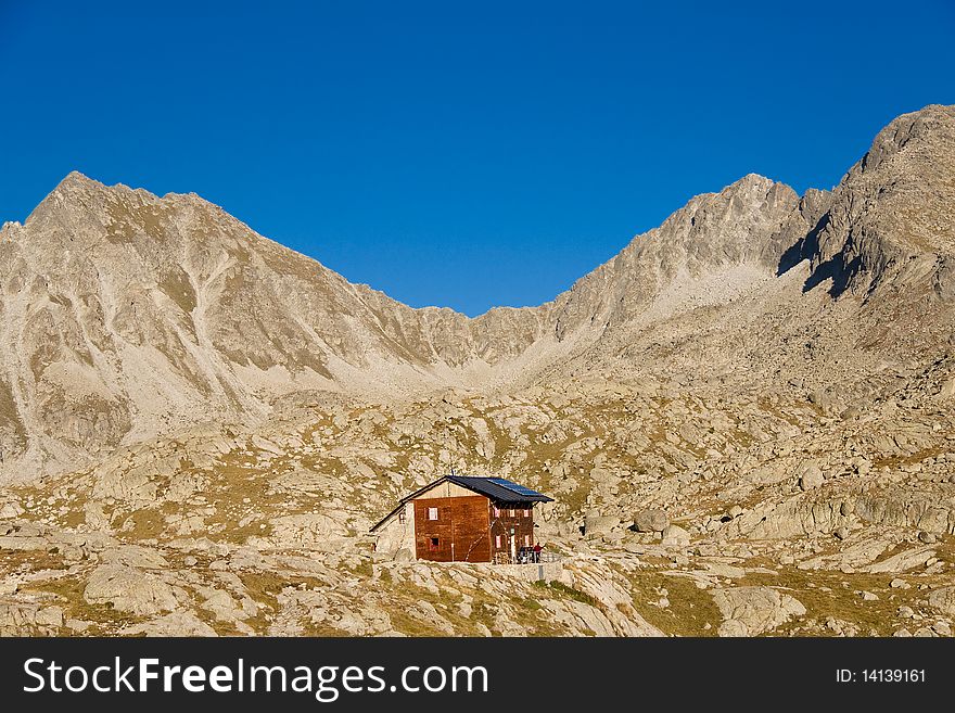 Wooden Colomina Refuge in Aiguestortes National Park. Wooden Colomina Refuge in Aiguestortes National Park.