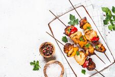 Chicken Kebab Grilled Meat On White. Stock Images
