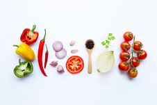 Various Fresh Vegetables And Herbs On White. Healthy Eating Concept Royalty Free Stock Photos Various Fresh Vegetables And Herbs On White. Healthy Eating Concept Royalty Free Stock Photos