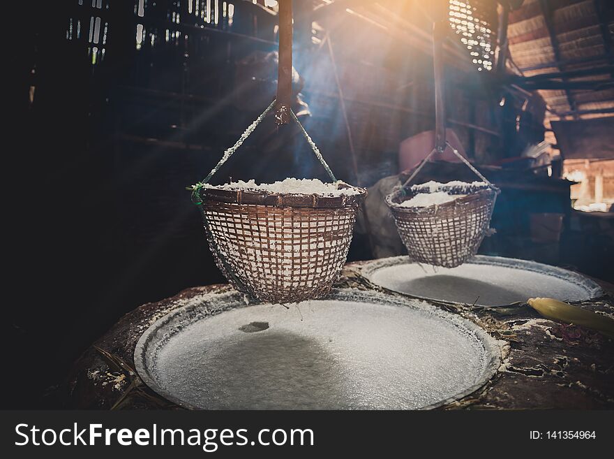 Ancient salt boiling, traditional rock salt making at Boklua District, Nan Province, Thailand. Ancient salt boiling, traditional rock salt making at Boklua District, Nan Province, Thailand