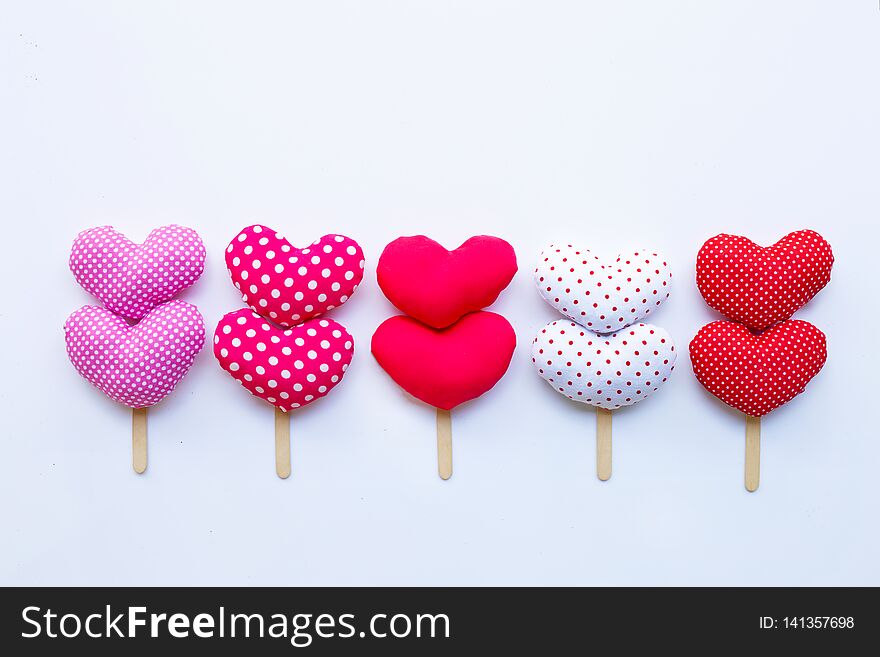 Valentine's hearts on white background. Copy space