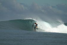 Surfer On Wave, Mentawai Islands Indonesia Stock Photo