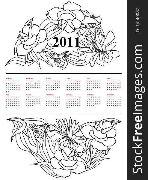 Calendar for 2011. Universal template for greeting card, web page, background