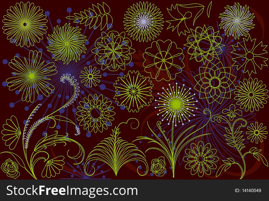Outlines of the abstract flowers on chocolate background - vector illustration. Outlines of the abstract flowers on chocolate background - vector illustration