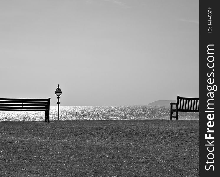 Park benches with a view over sea