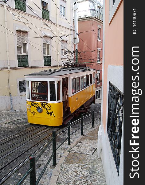 Typical Tram up a hill in Lisbon, Portugal. Typical Tram up a hill in Lisbon, Portugal