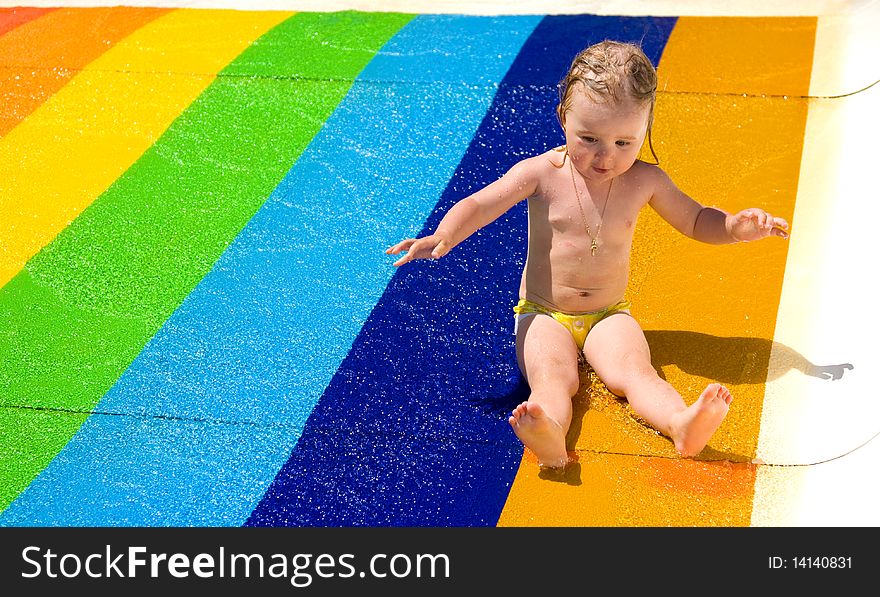 Water Slide Fun On Outdoor Pool