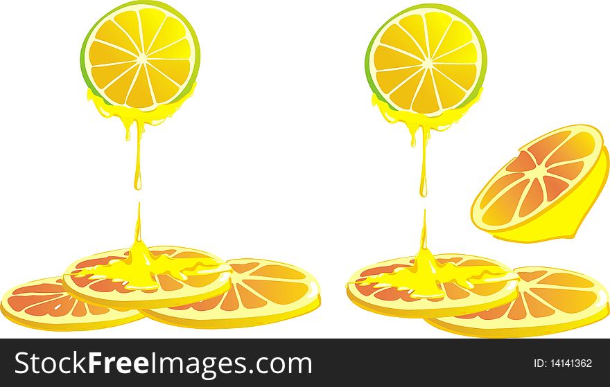 Vector honey drip on a vector lemon. Vector honey drip on a vector lemon