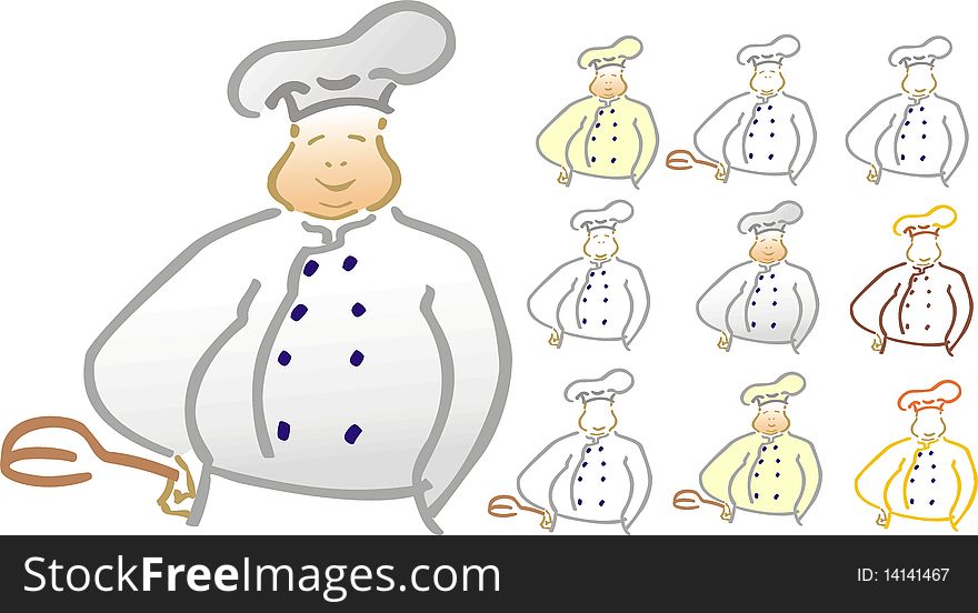 Stilyzed vector chef cook with ladle. Stilyzed vector chef cook with ladle