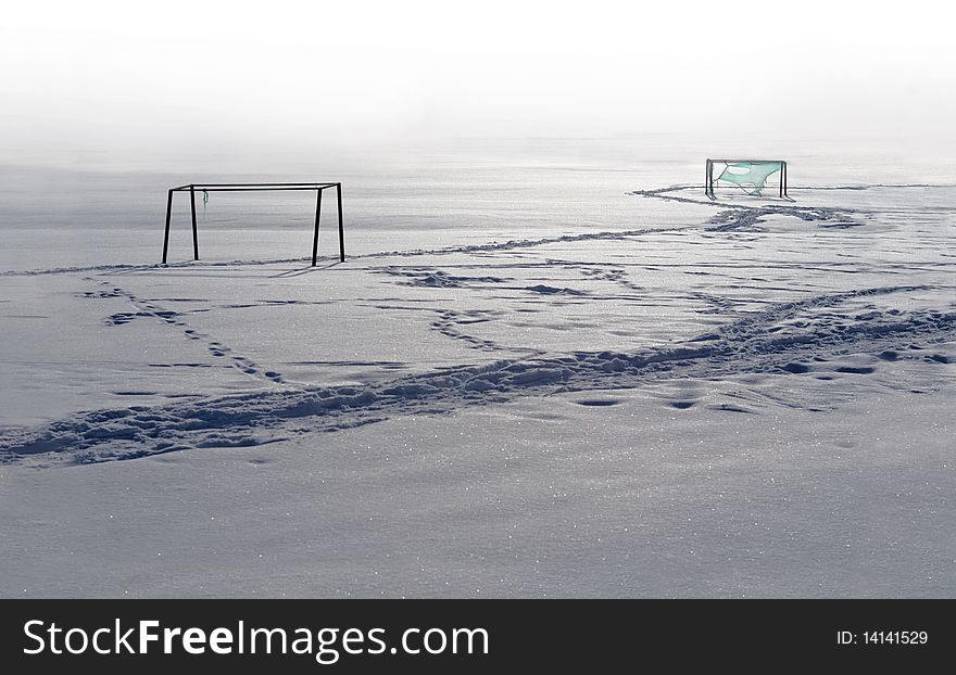 Football field in winter