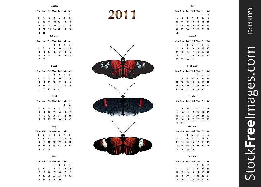 2011 Calendar with Postman Butterflies. 2011 Calendar with Postman Butterflies