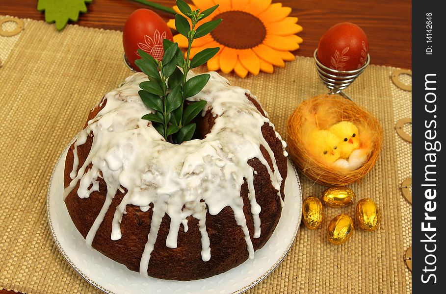 Traditional polish Easter cake with icing