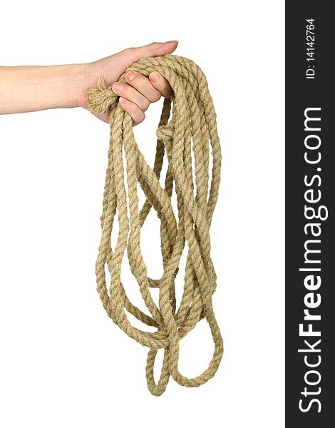 Hand hold rope on isolated background