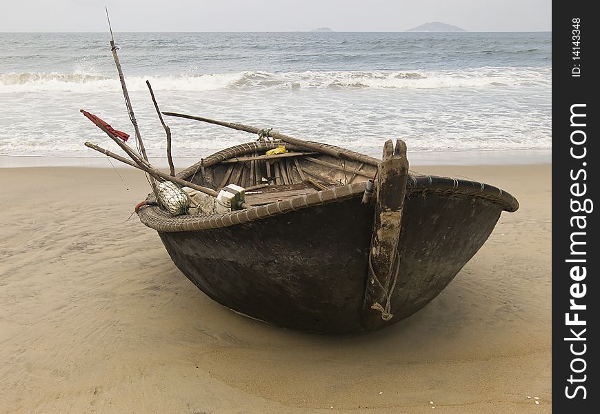 Fishing boat on the beach in vietnam.