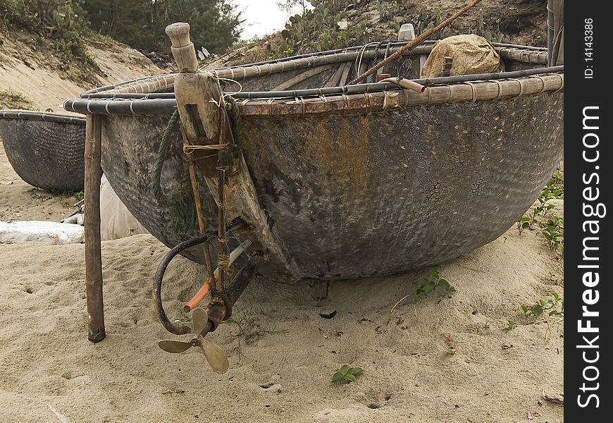 Fishing boat on the beach in vietnam.