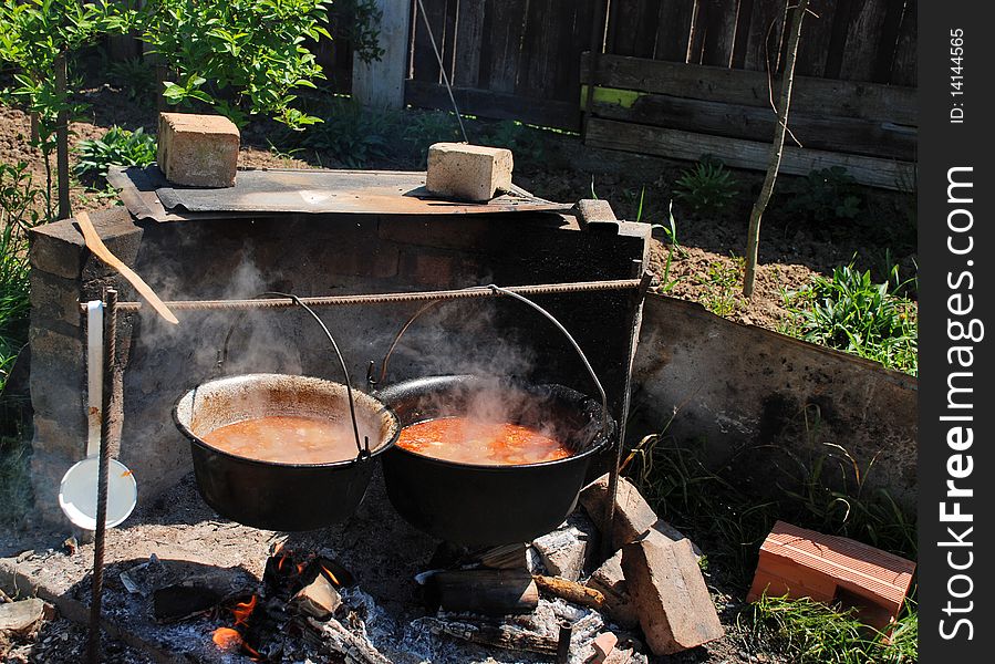 Goulash in the kettle made from pork and beef