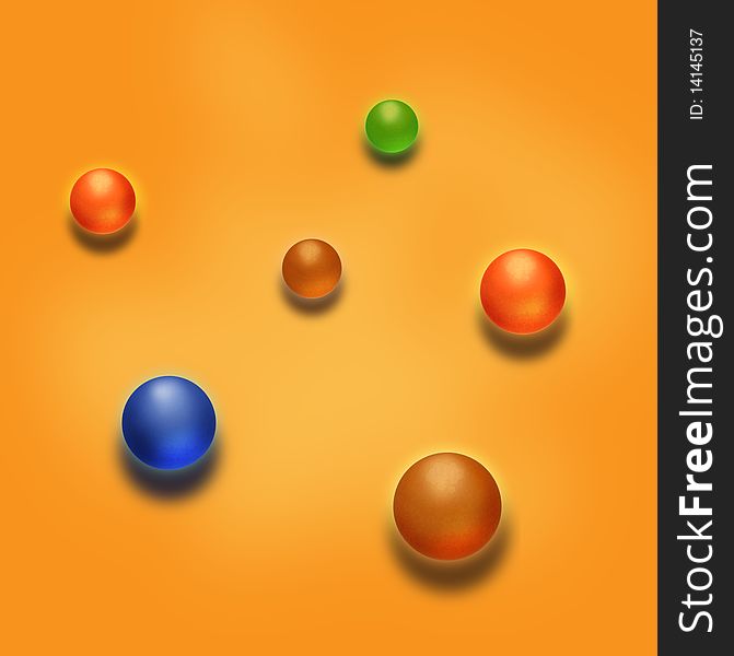 Colorful marbles on orange background illustration