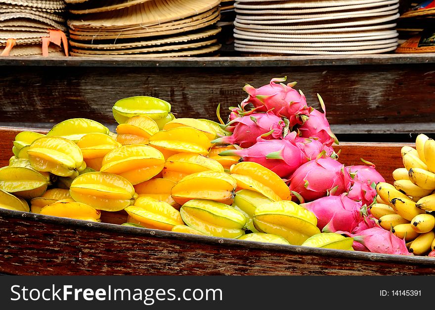 Exotic fruits for sale on floating market