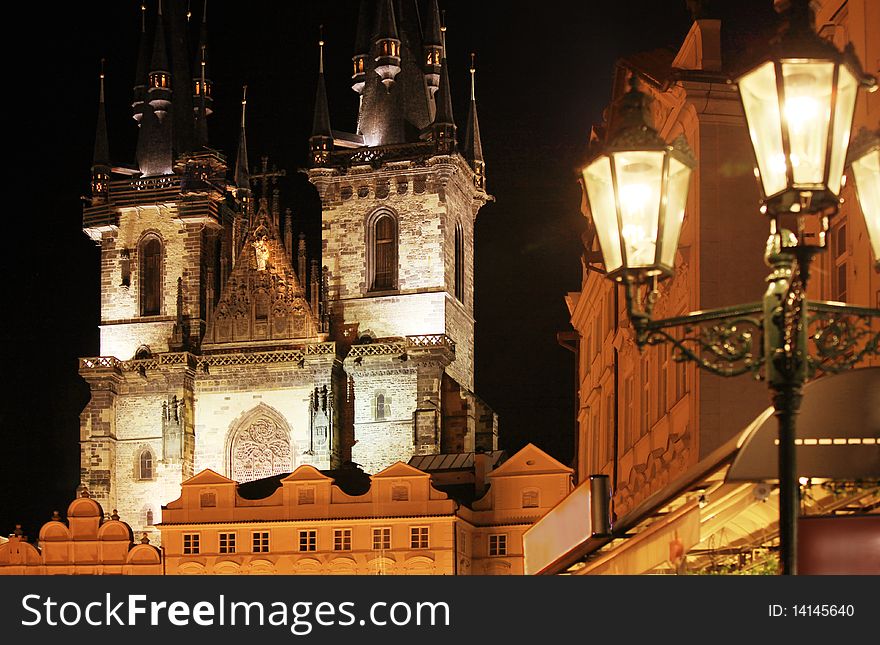 Church of Our Lady Before Tyn at night. Church of Our Lady Before Tyn at night