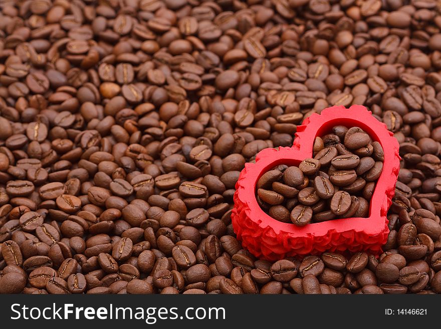 Love sign made of beans and red heart. Love sign made of beans and red heart